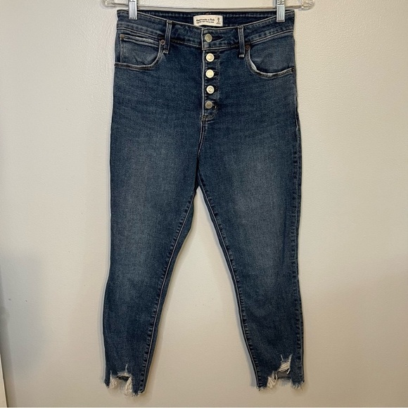 AF Jeans Womens 28 Blue High Rise Super Skinny Ankle Distressed Button Fly Short - Picture 1 of 10